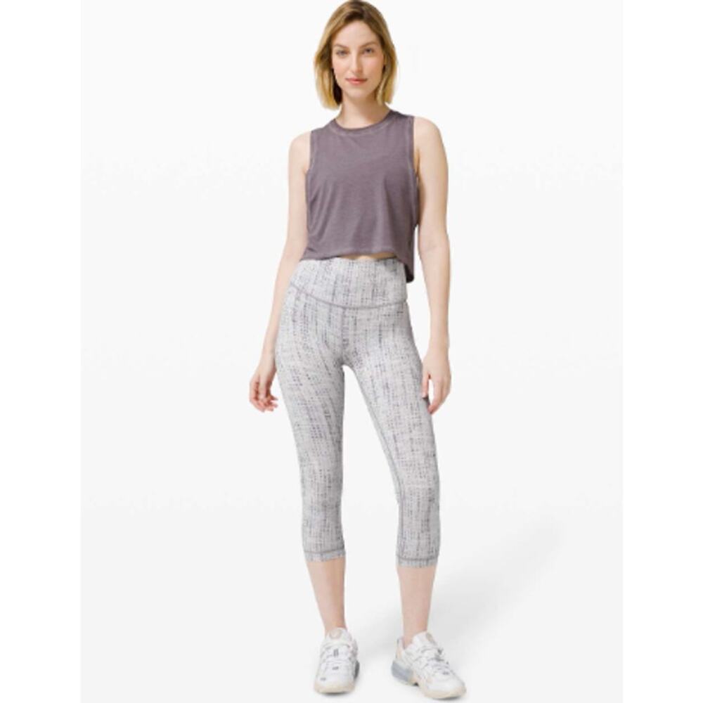 Lululemon High-Rise Wunder Under Crop Leggings Sz 4 Action Jacquard Light Grey